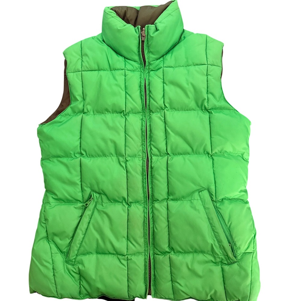 Silver Rider Reversible Puffer Vest Green Brown Down Blend Quilted Full Zip S/C